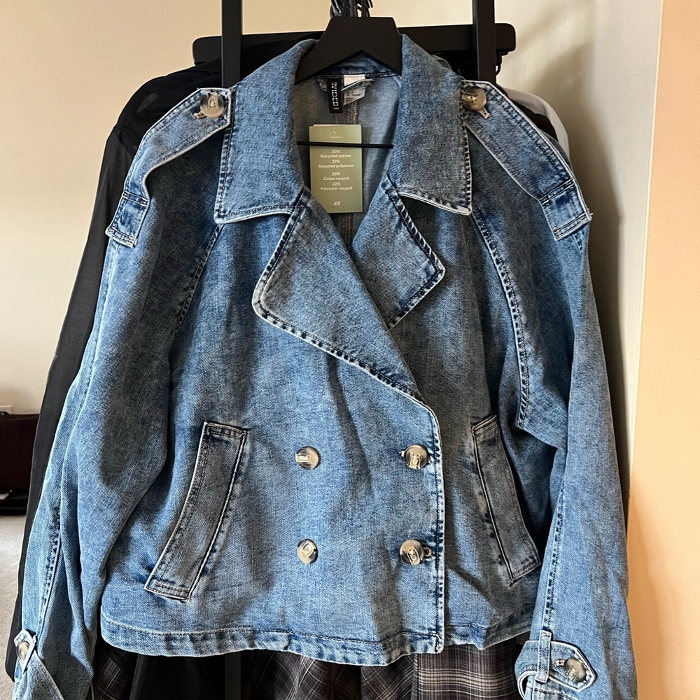 H&M Cropped Denim Trench Coat